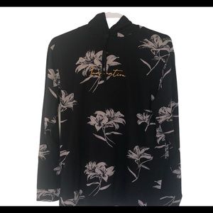 Denim & Flower Floral Black Pullover Hoodie Sweater Size M